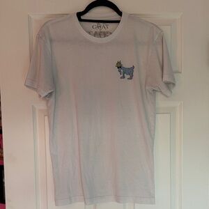 GOAT White T-Shirt with Blue Dog Graphic